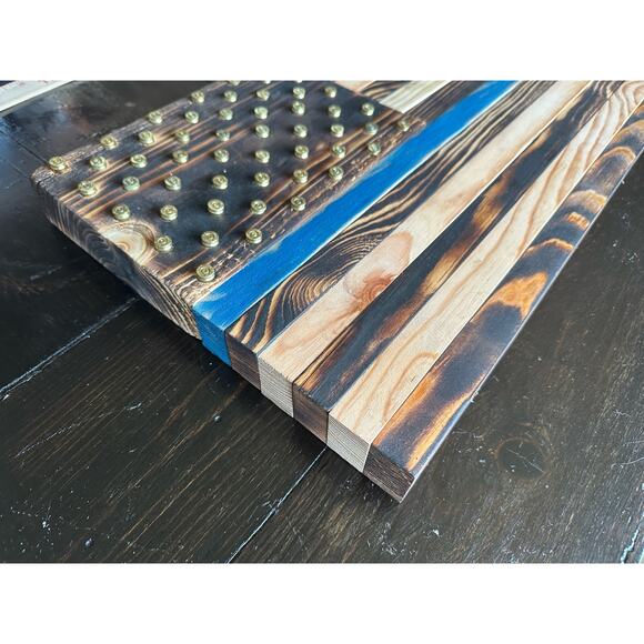 Thin Blue Line Flag - 24x12.5 - Wood - Picture 3 of 7